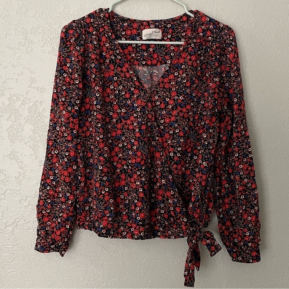 Universal thread floral wrap blouse